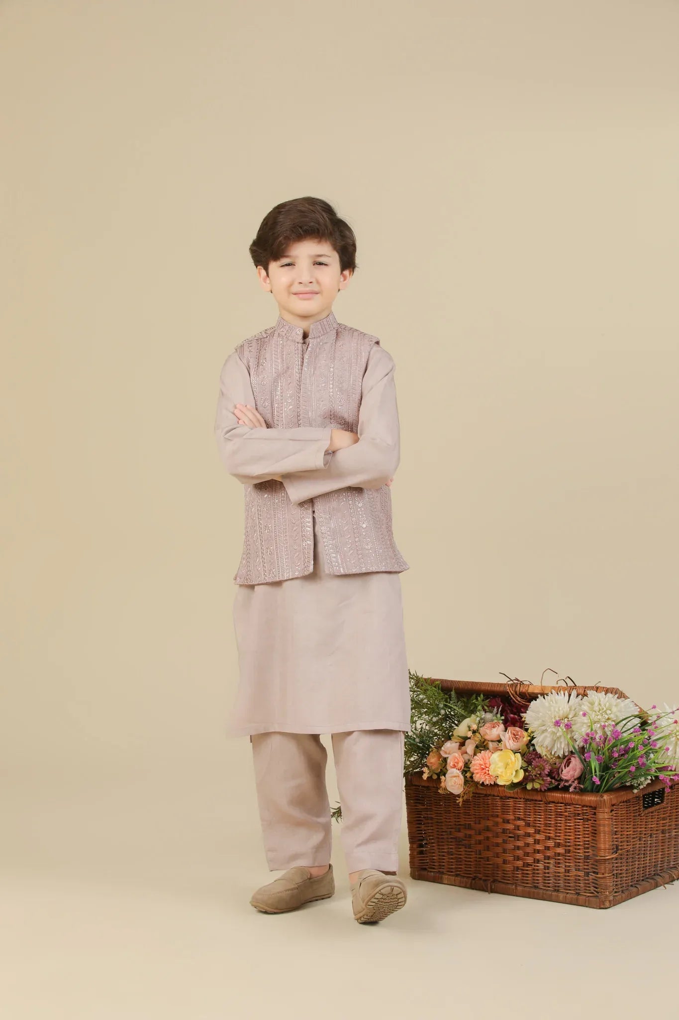 Pink Falling Embroidered Waistcoat - Kids