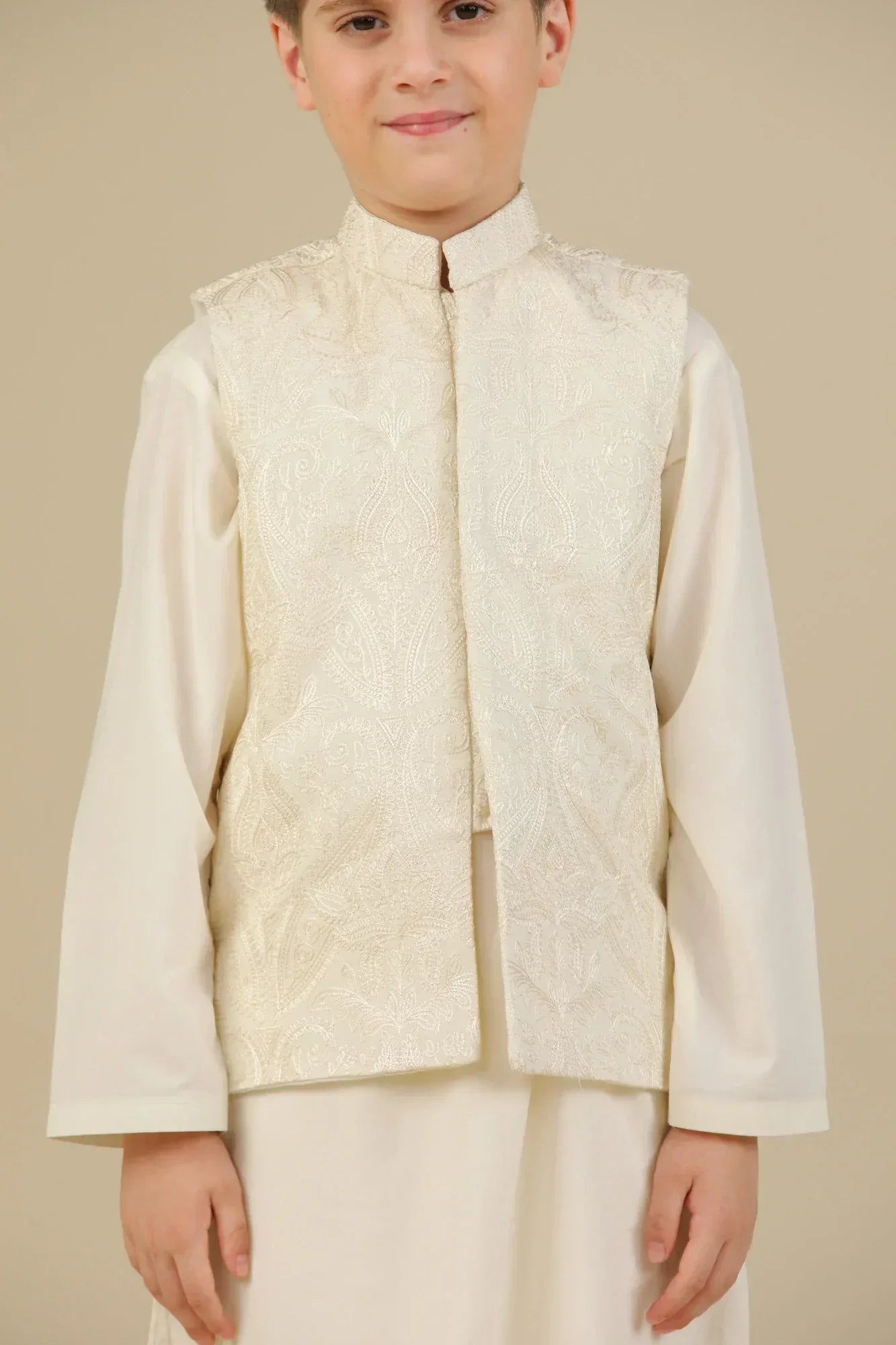 Bosky White Cross Stitched Embroidered Waistcoat - Kids