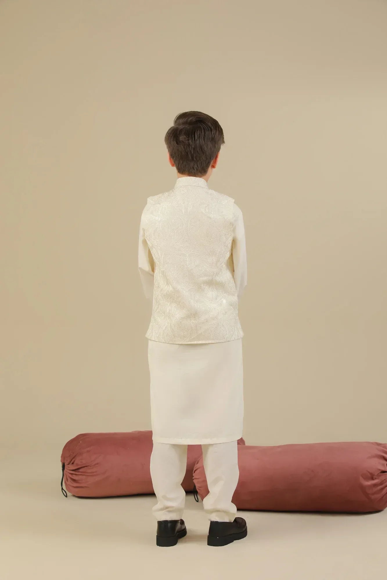 Bosky White Cross Stitched Embroidered Waistcoat - Kids