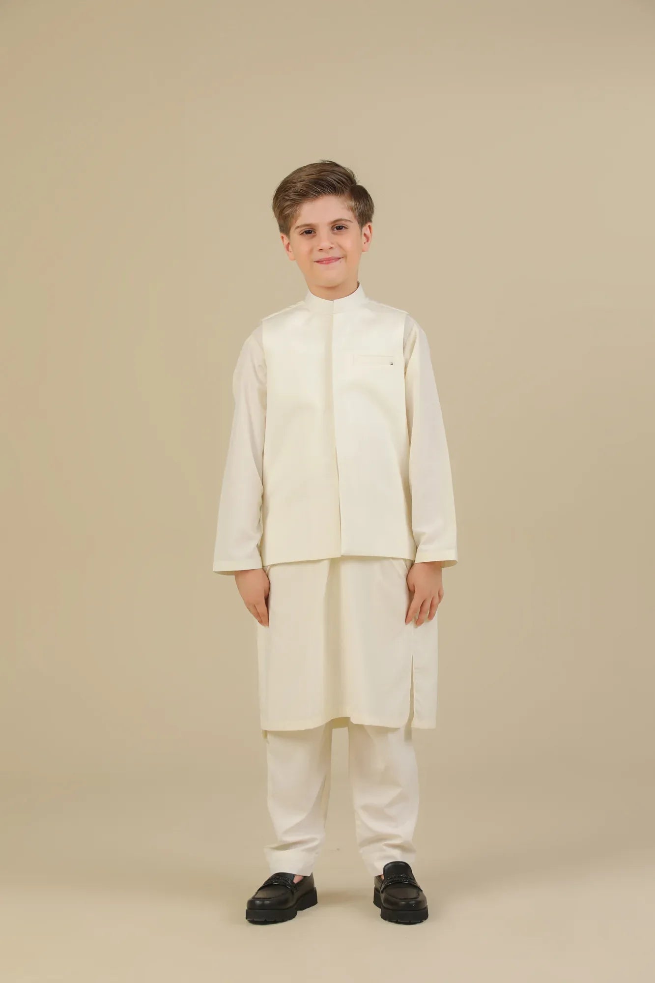 Bosky White Kurta Trouser with Blended Waistcoat - Kids