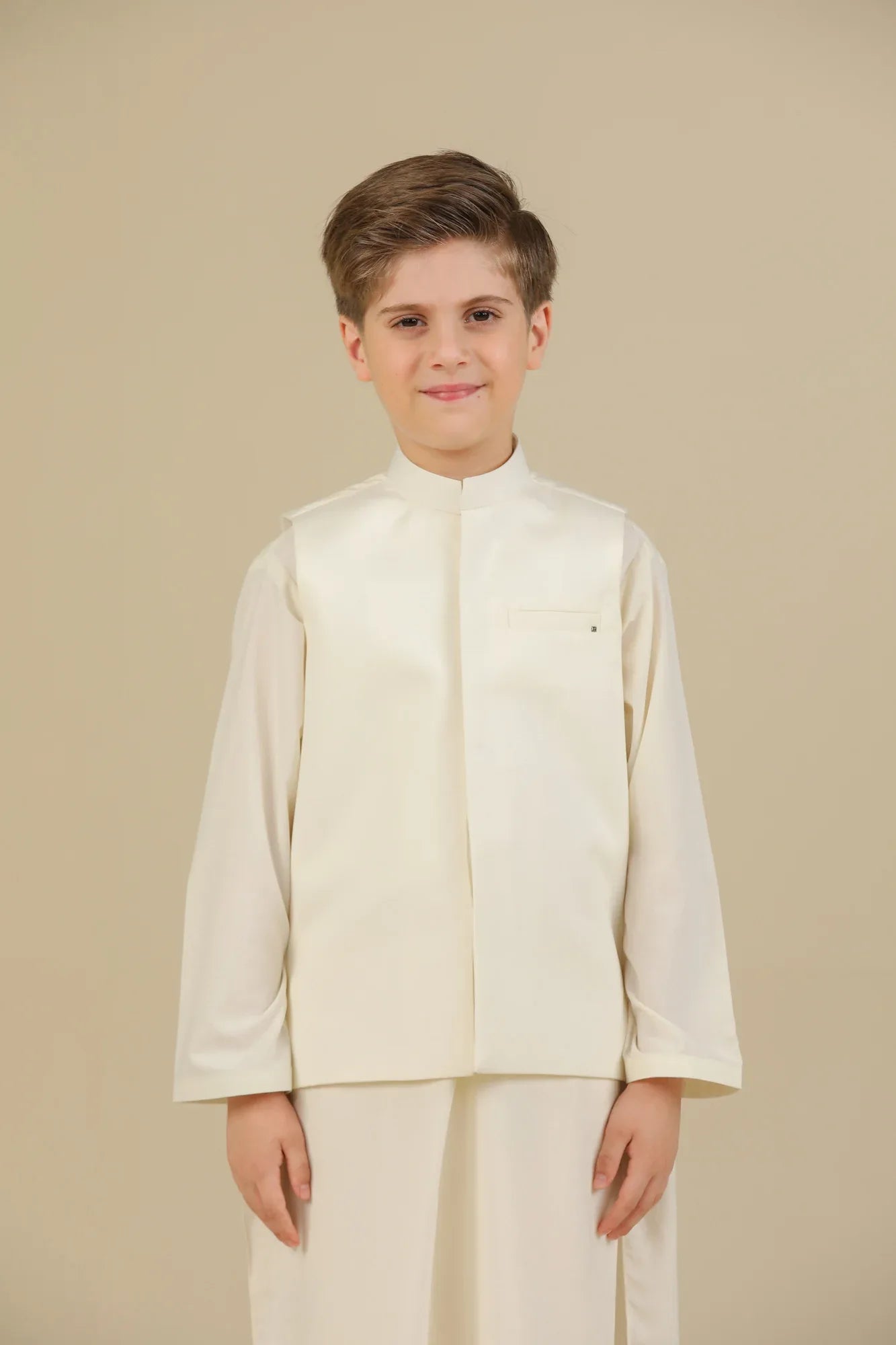 Bosky White Kurta Trouser with Blended Waistcoat - Kids