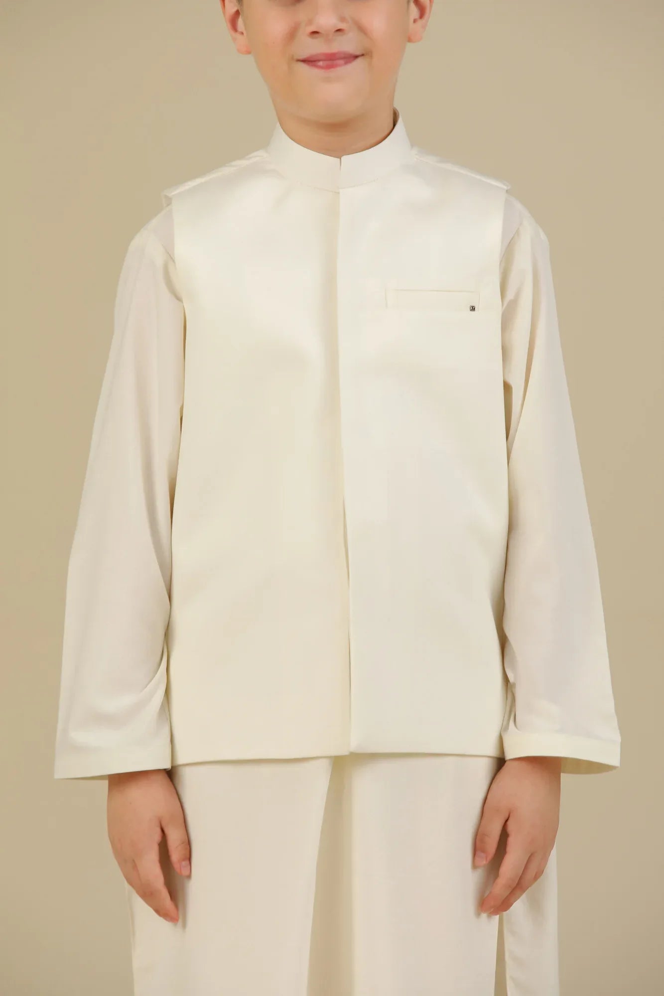 Bosky White Kurta Trouser with Blended Waistcoat - Kids