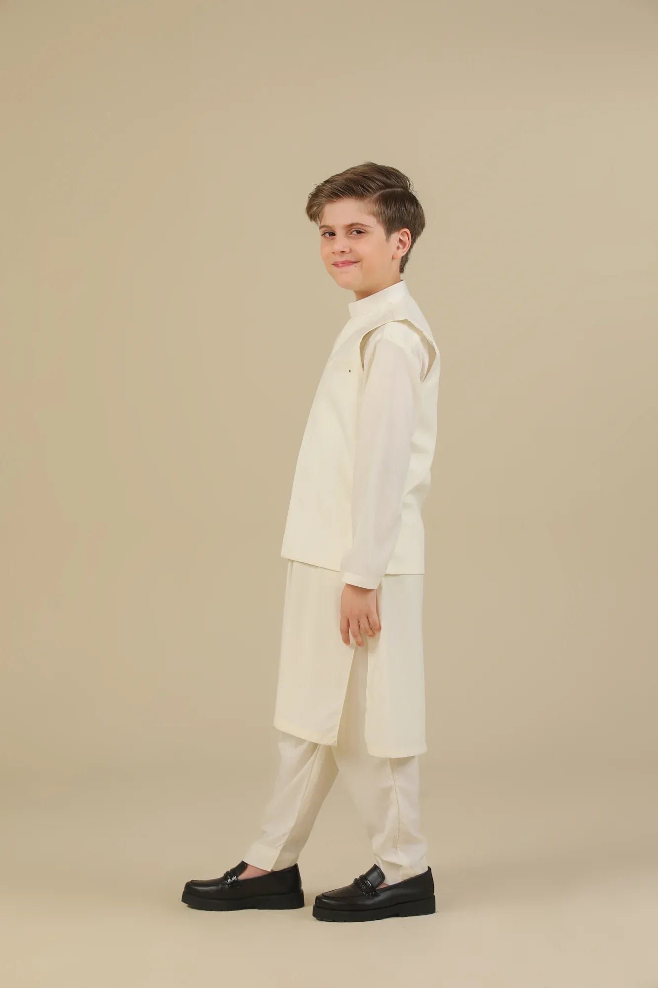 Bosky White Kurta Trouser with Blended Waistcoat - Kids