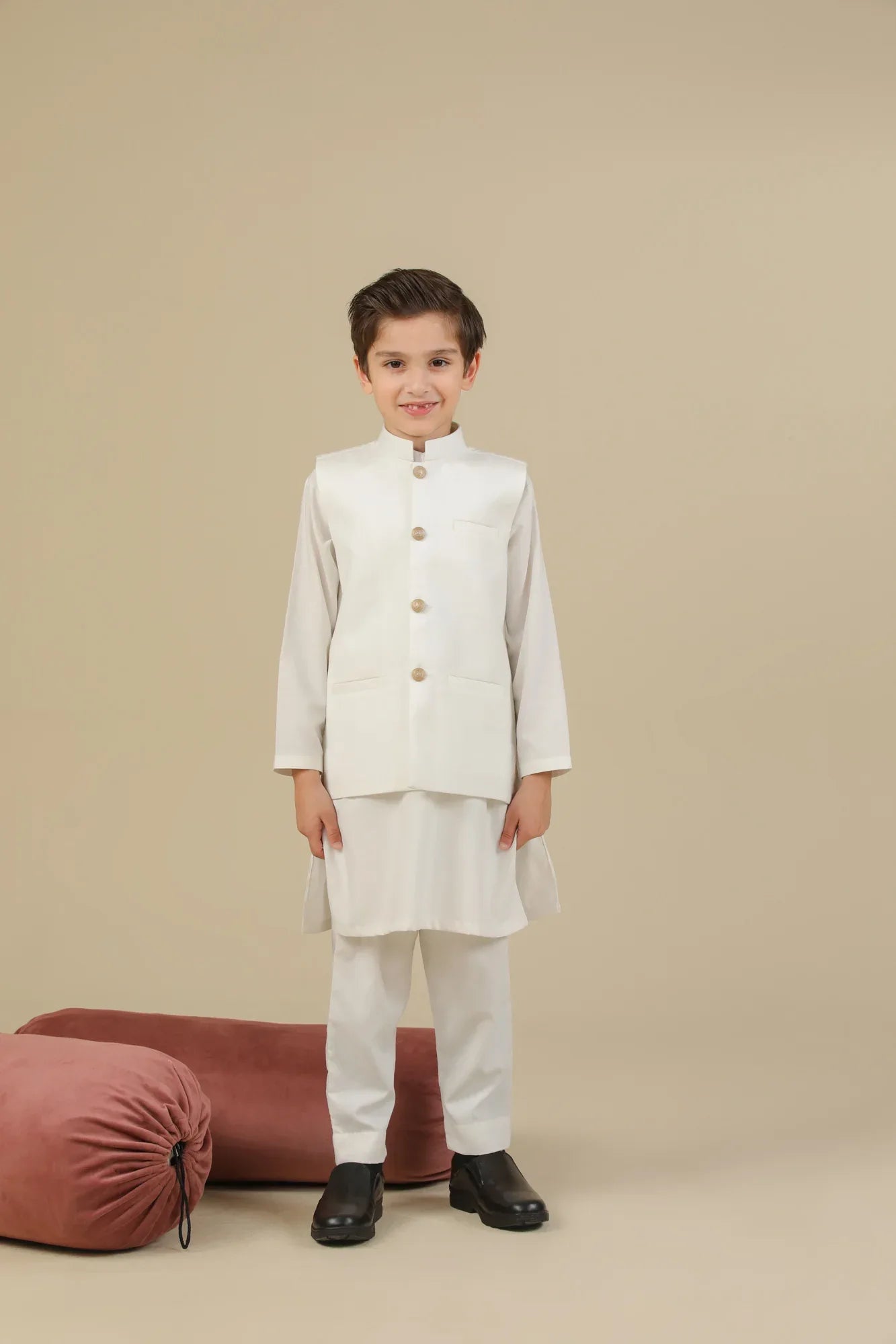 Off White Suiting Waistcoat - Straight Cut Buttoned  - Kids