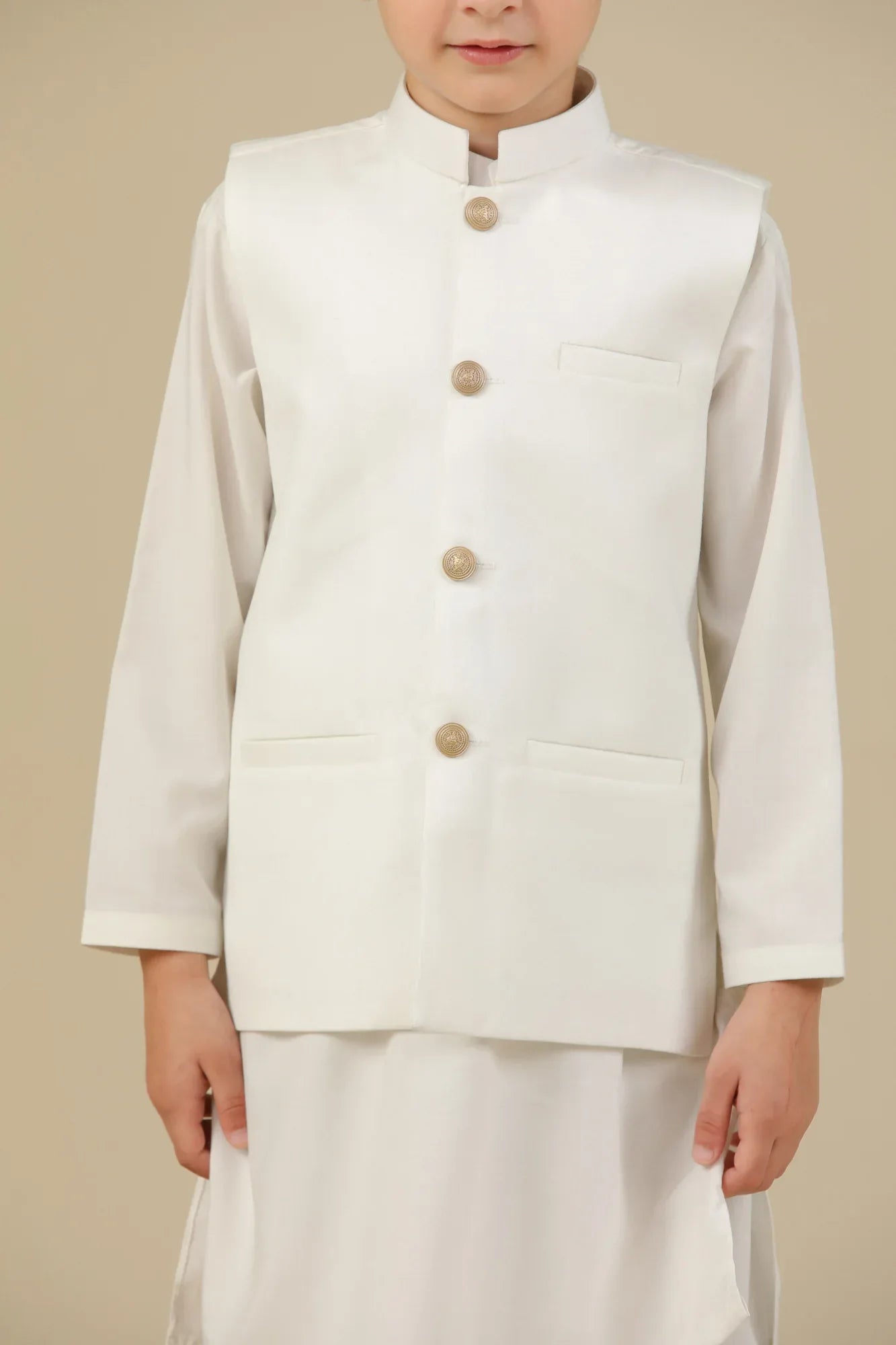 Off White Kurta Trouser with Suiting Waistcoat - Straight Cut - Kids