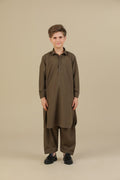 Olive Green French Collar Kurta Trouser - Kids