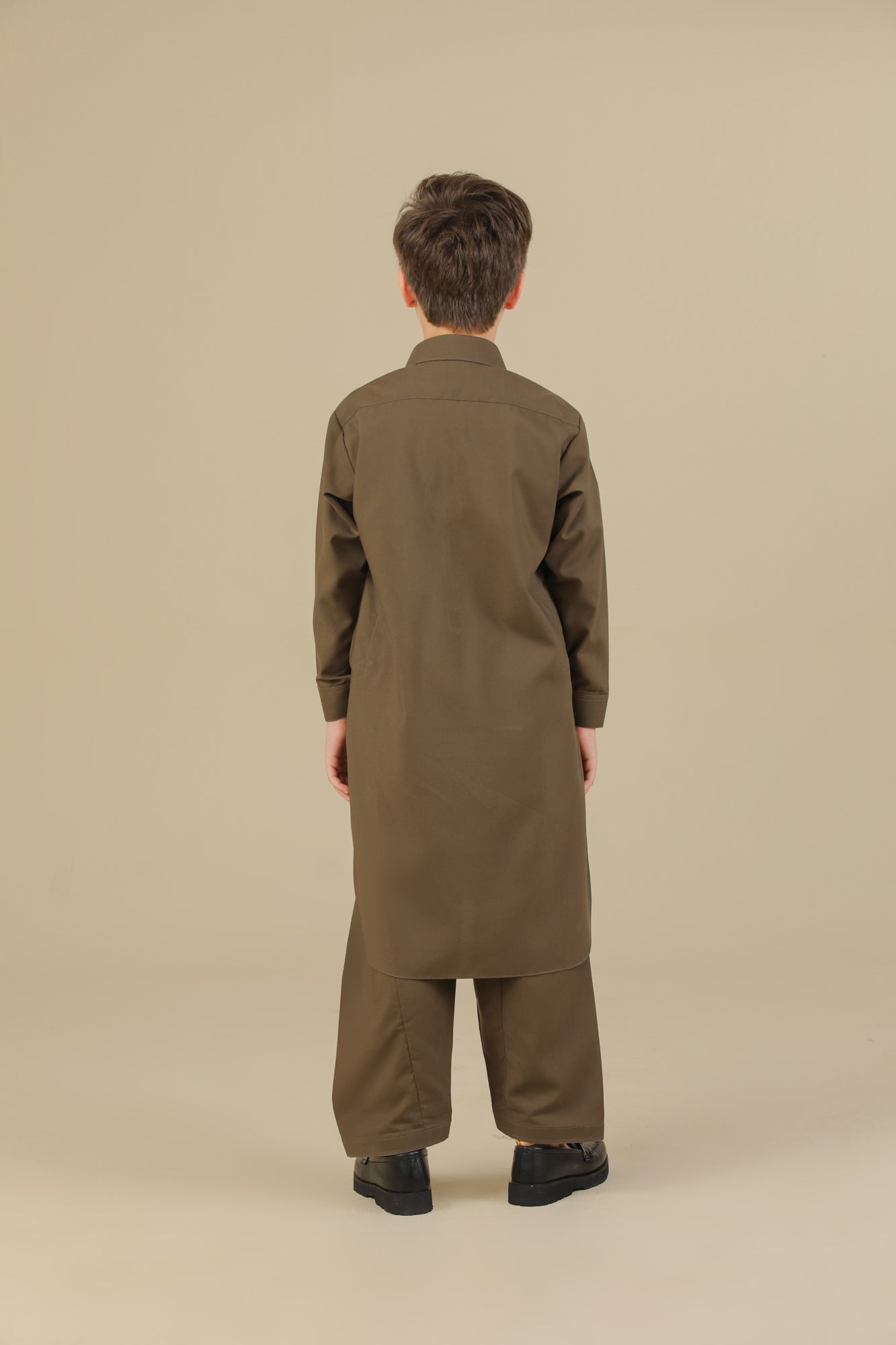 Olive Green French Collar Kurta Trouser - Kids