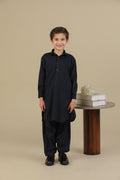 Navy Blue French Collar Kurta Trouser - Kids
