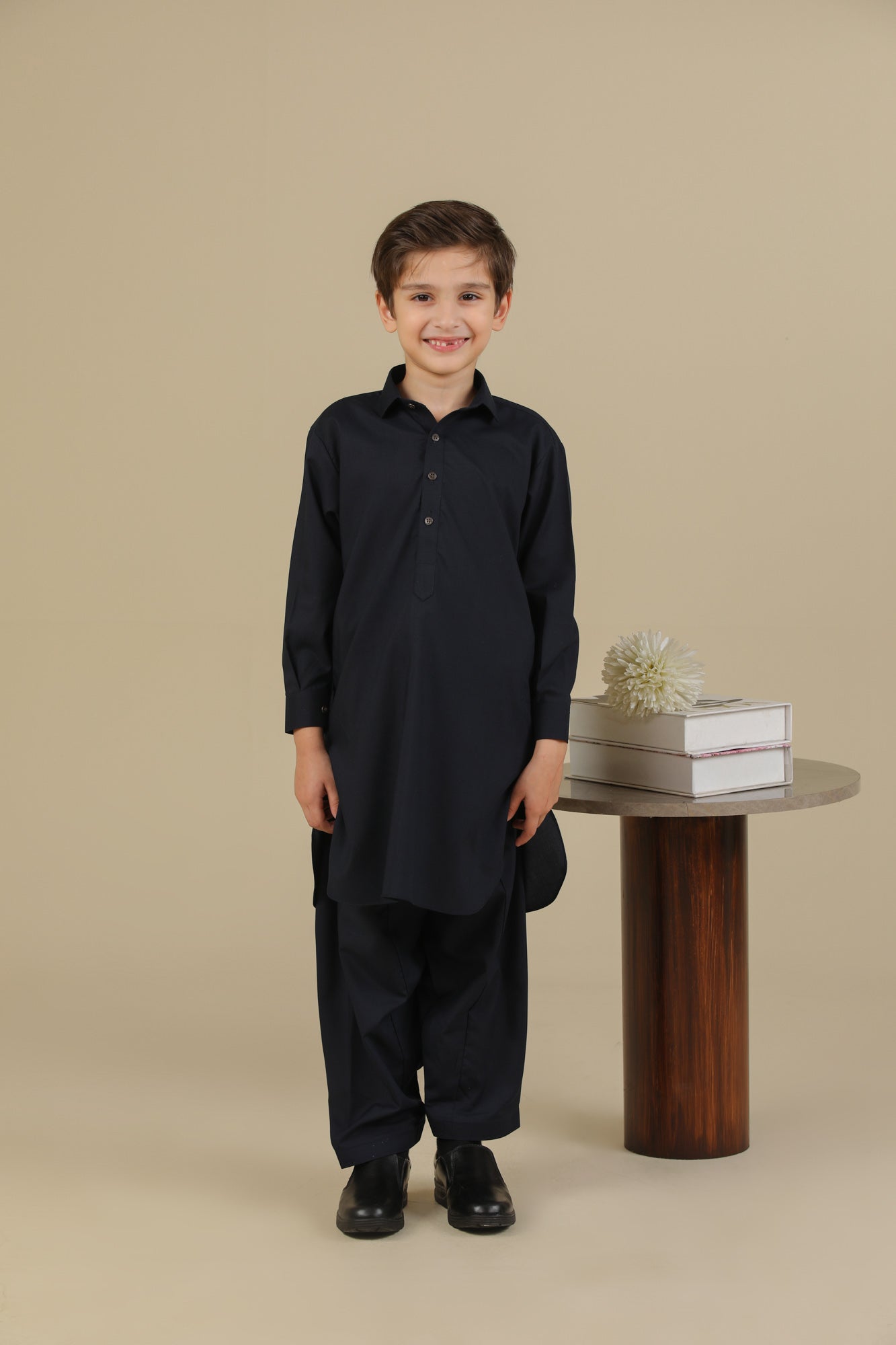 Navy Blue French Collar Kurta Trouser - Kids