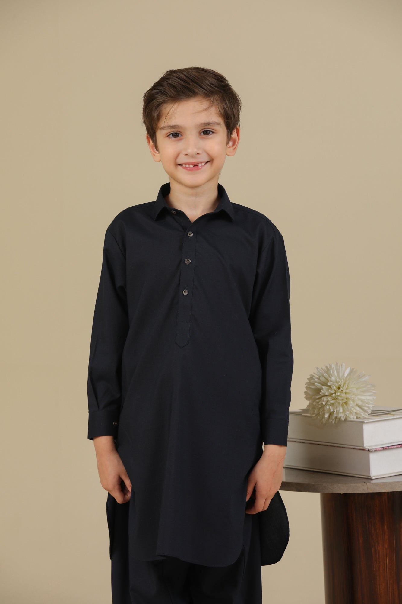 Navy Blue French Collar Kurta Trouser - Kids