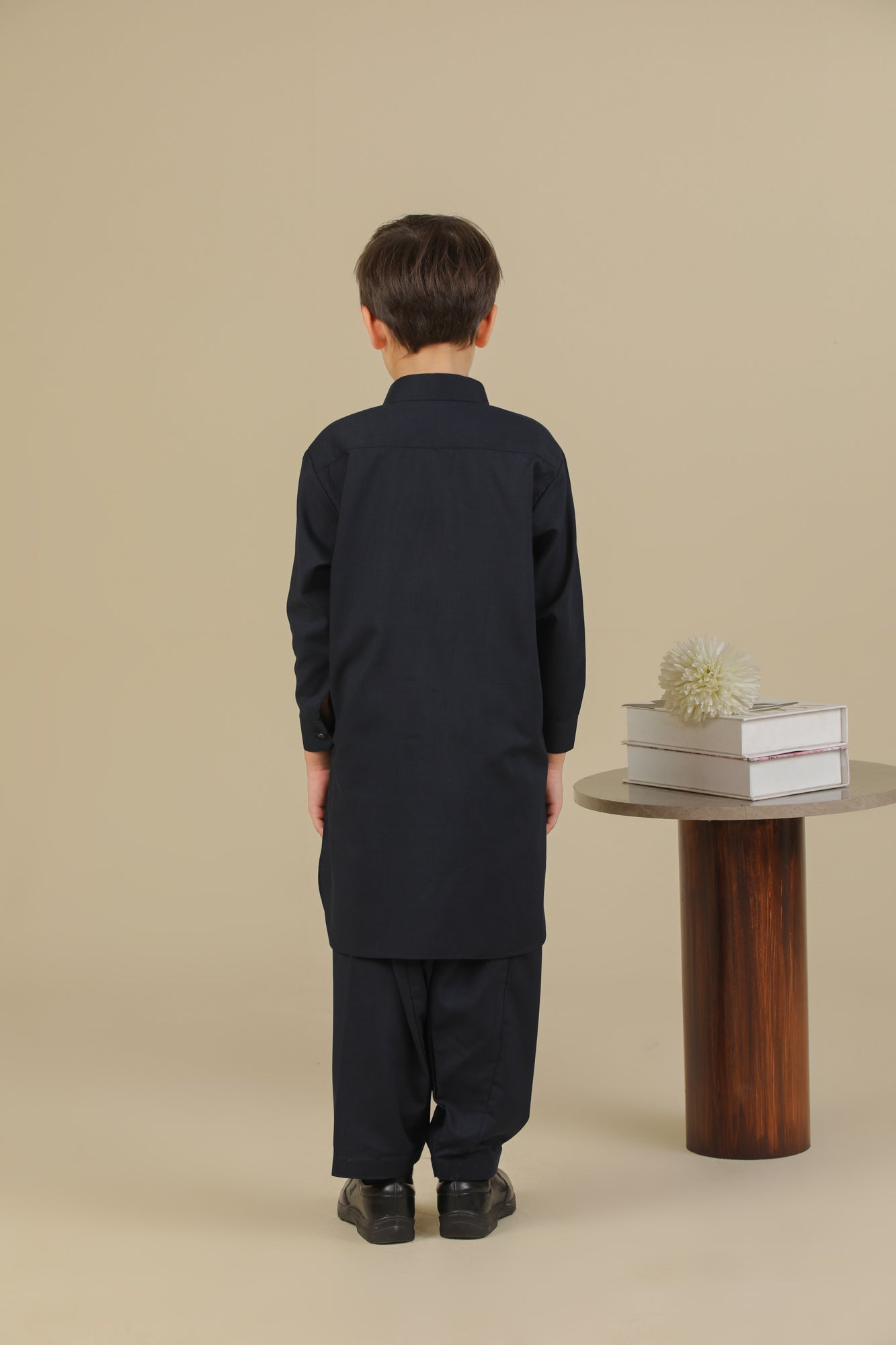 Navy Blue French Collar Kurta Trouser - Kids