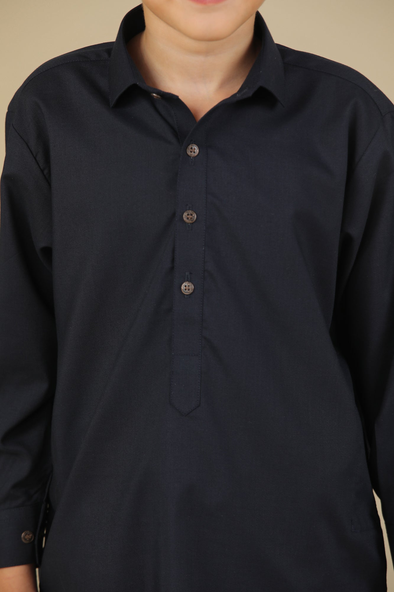 Navy Blue French Collar Kurta Trouser - Kids