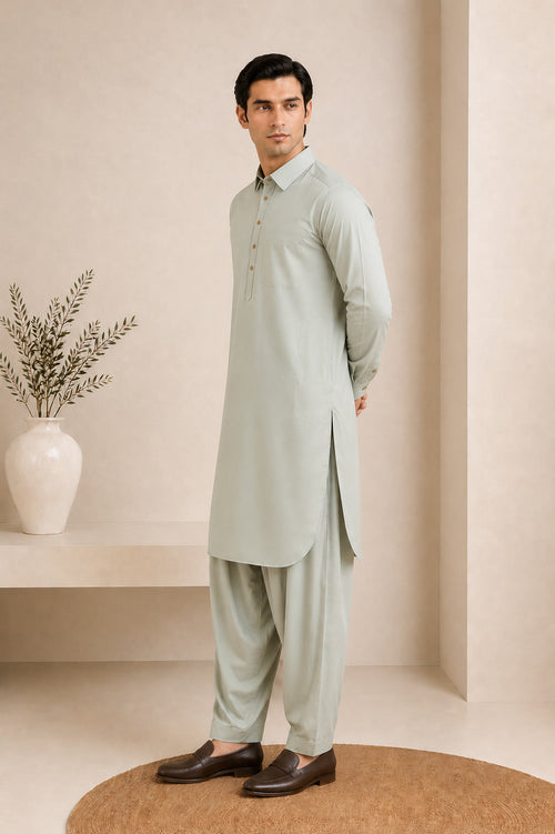 Ash Mint French Collar Kameez Shalwar - Men