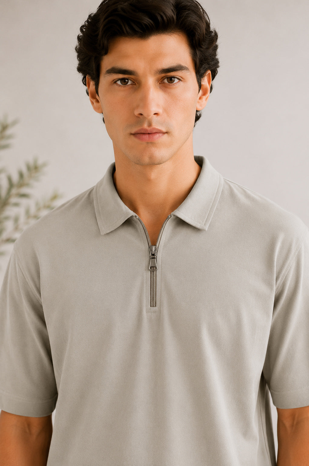 Ash White Terry Zipper Polo - Men