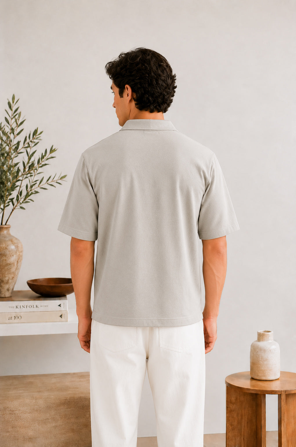 Ash White Terry Zipper Polo - Men