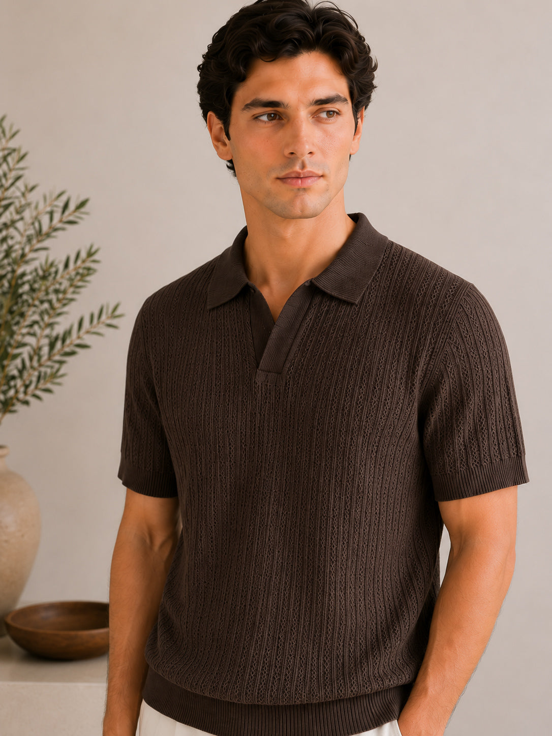 Dark Brown Riviera Knit Polo