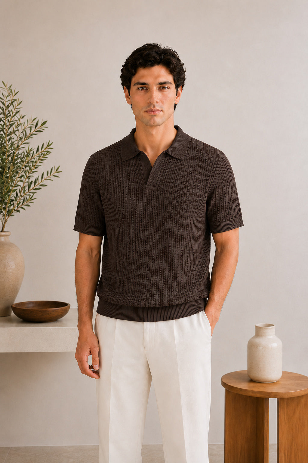 Dark Brown Riviera Knit Polo