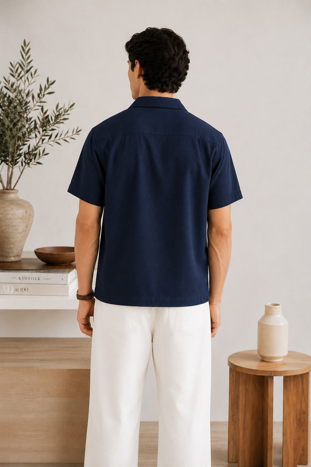 Navy Blue Boxy Revere Button Down - Men