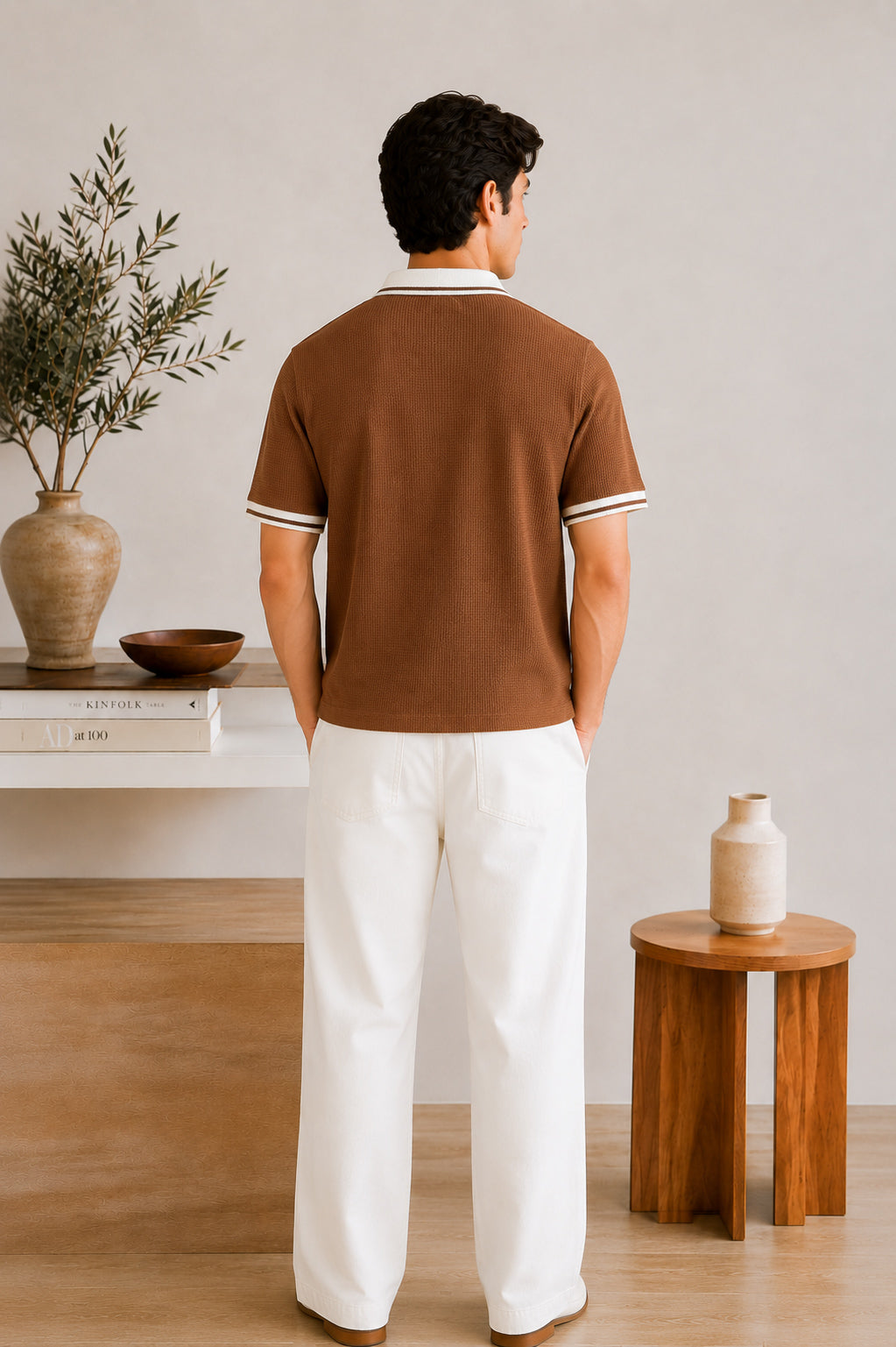 Camel Waffle Johnny Collar Polo - Smart Fit  - Men