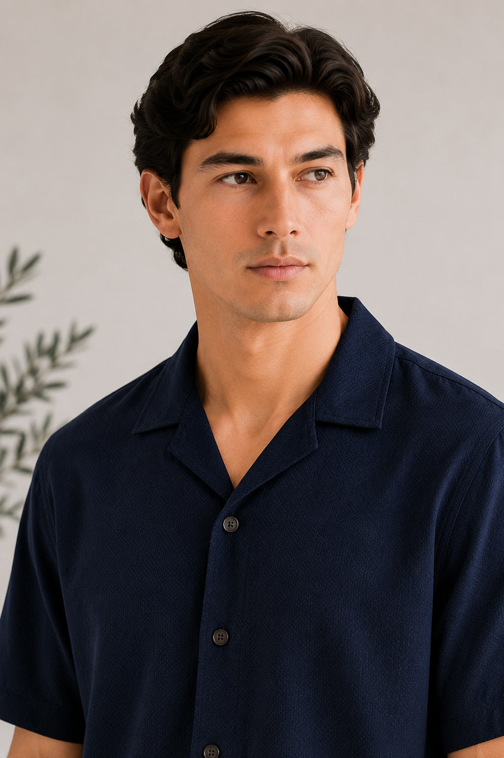 Navy Blue Boxy Revere Button Down - Men