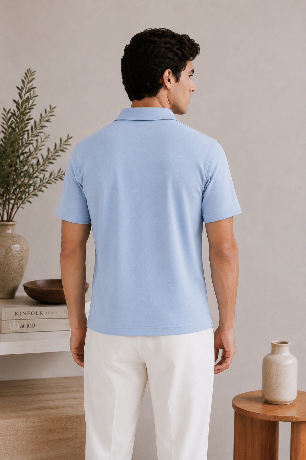 Sky Blue Basic Zipper Polo - Smart Fit- Men
