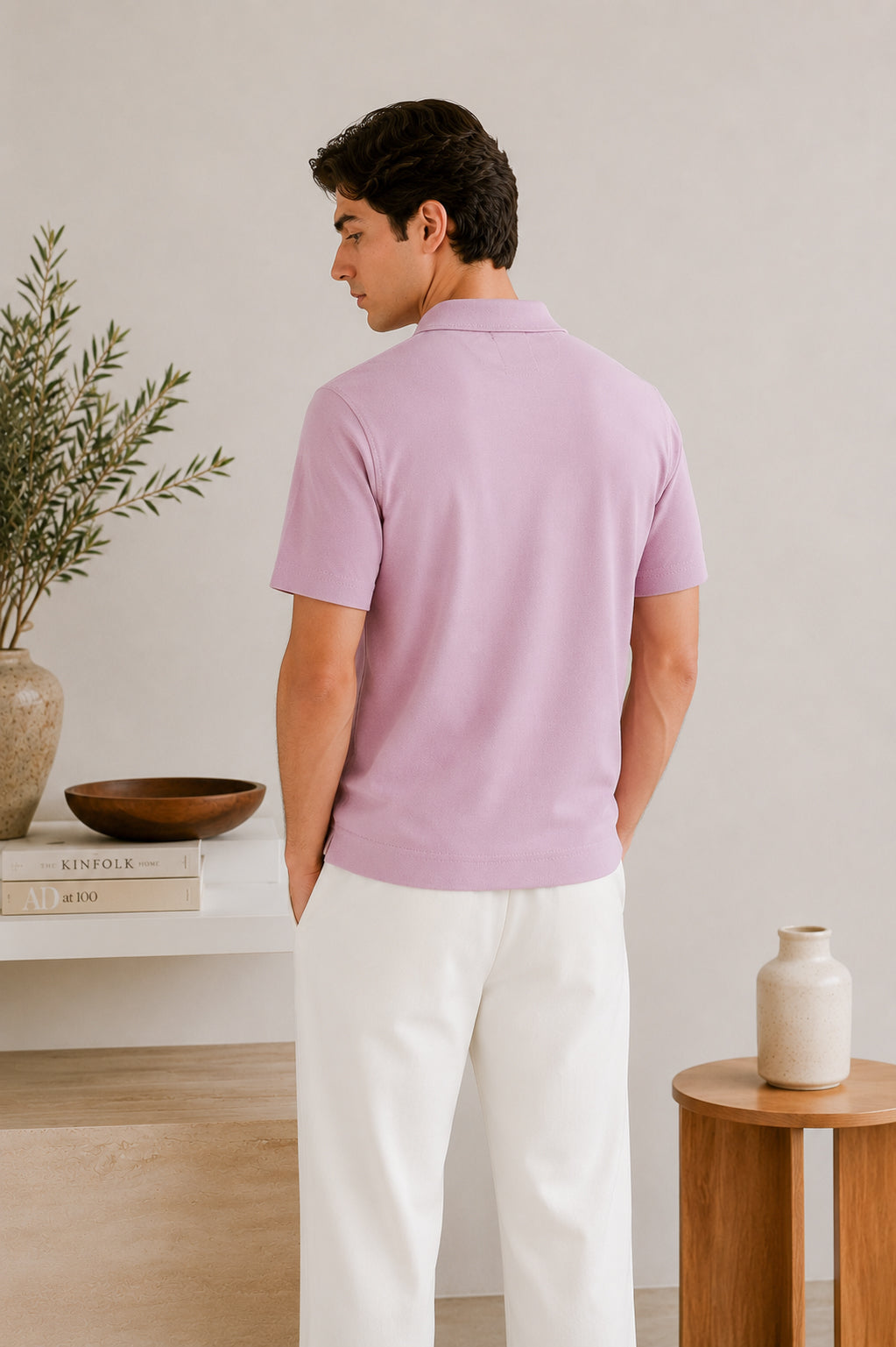 Light Pink Basic Zipper Polo - Smart Fit- Men