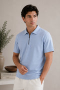 Sky Blue Basic Zipper Polo - Smart Fit- Men