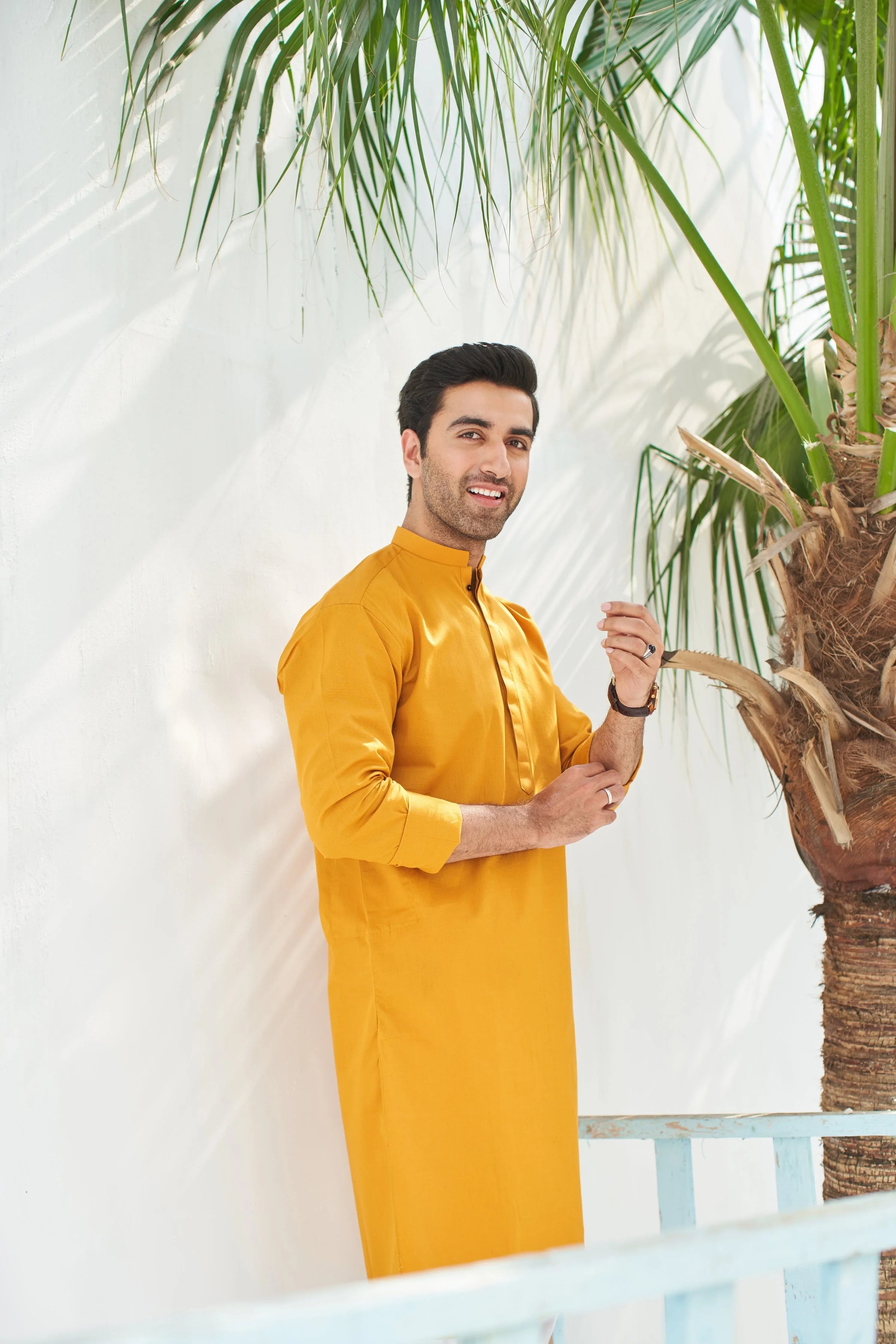 Mustard Cotton Kurta Trouser - Men