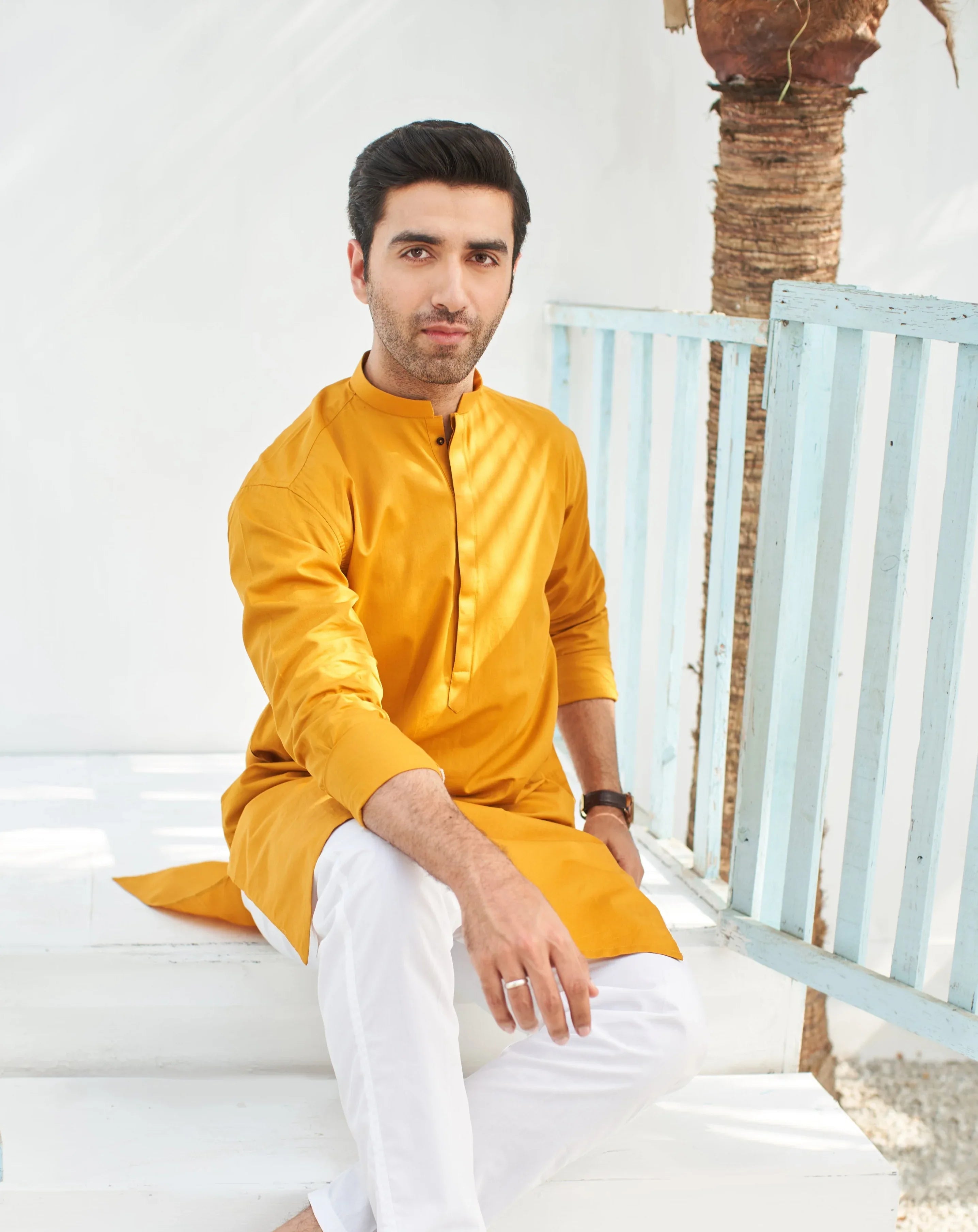 Mustard Cotton Kurta Trouser - Men