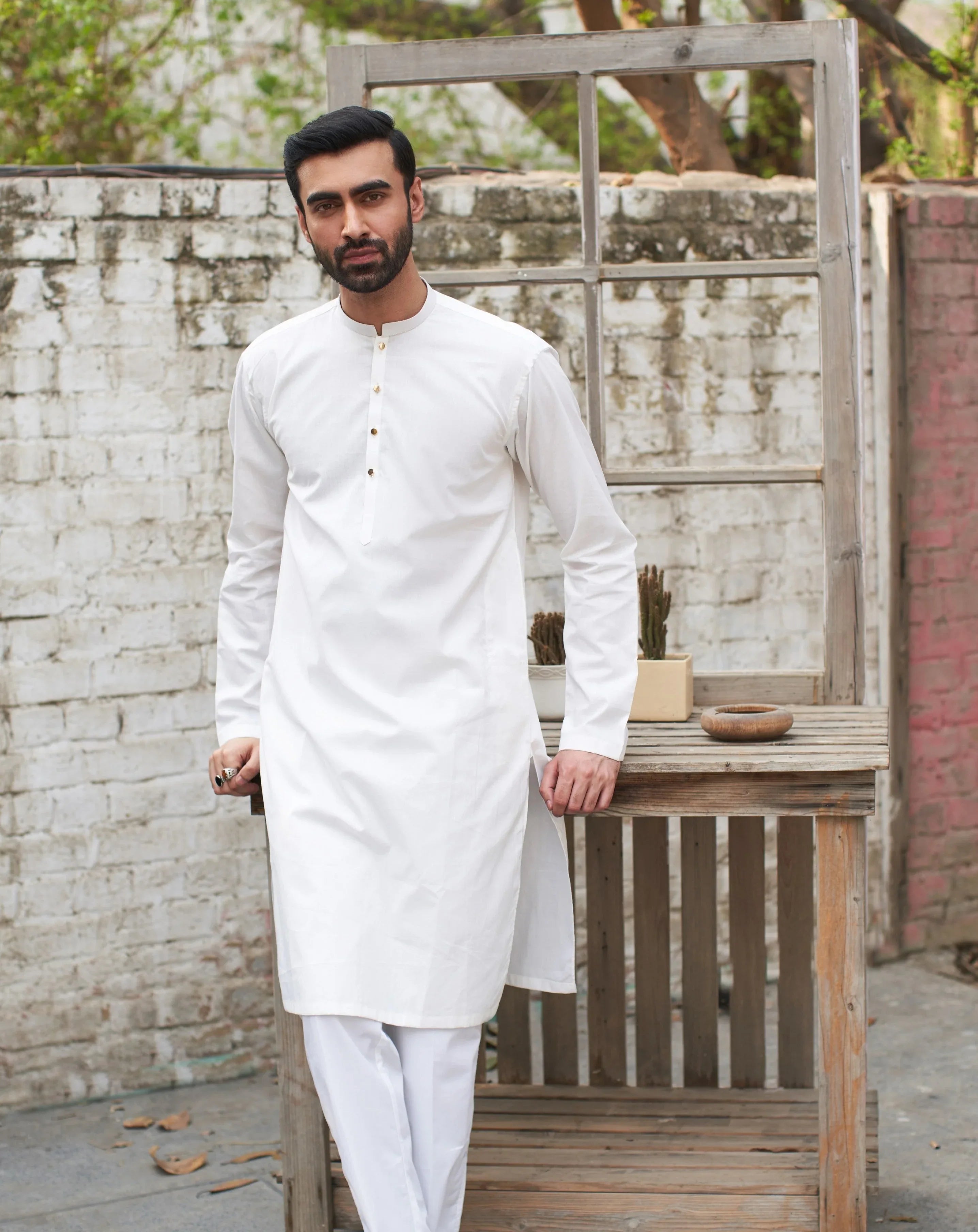 Off White Cotton Kurta Trouser - Men