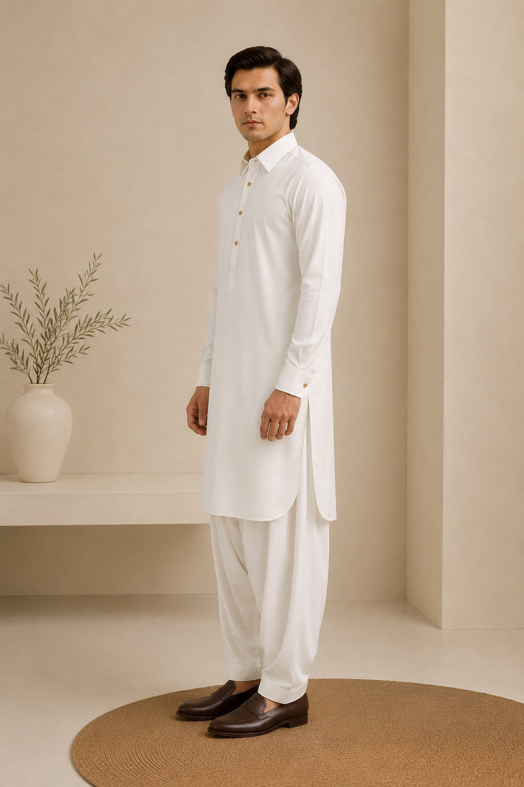 White French Collar Kameez Shalwar - Men