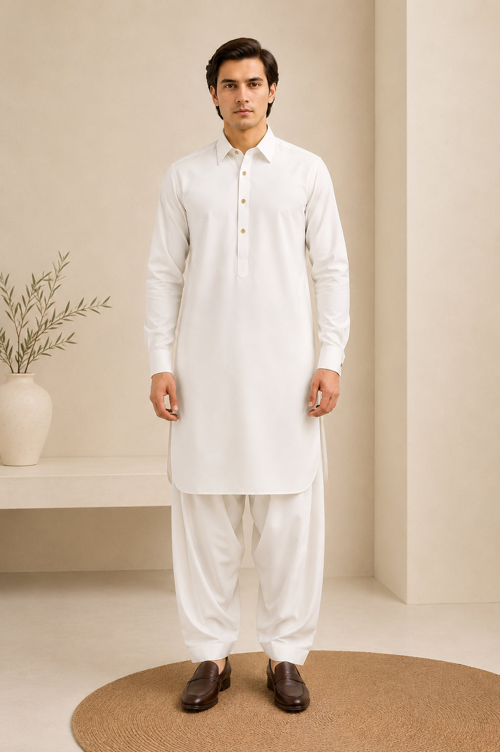 White French Collar Kameez Shalwar - Men
