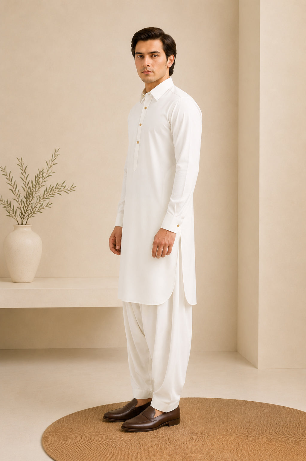 White French Collar Kameez Shalwar - Men