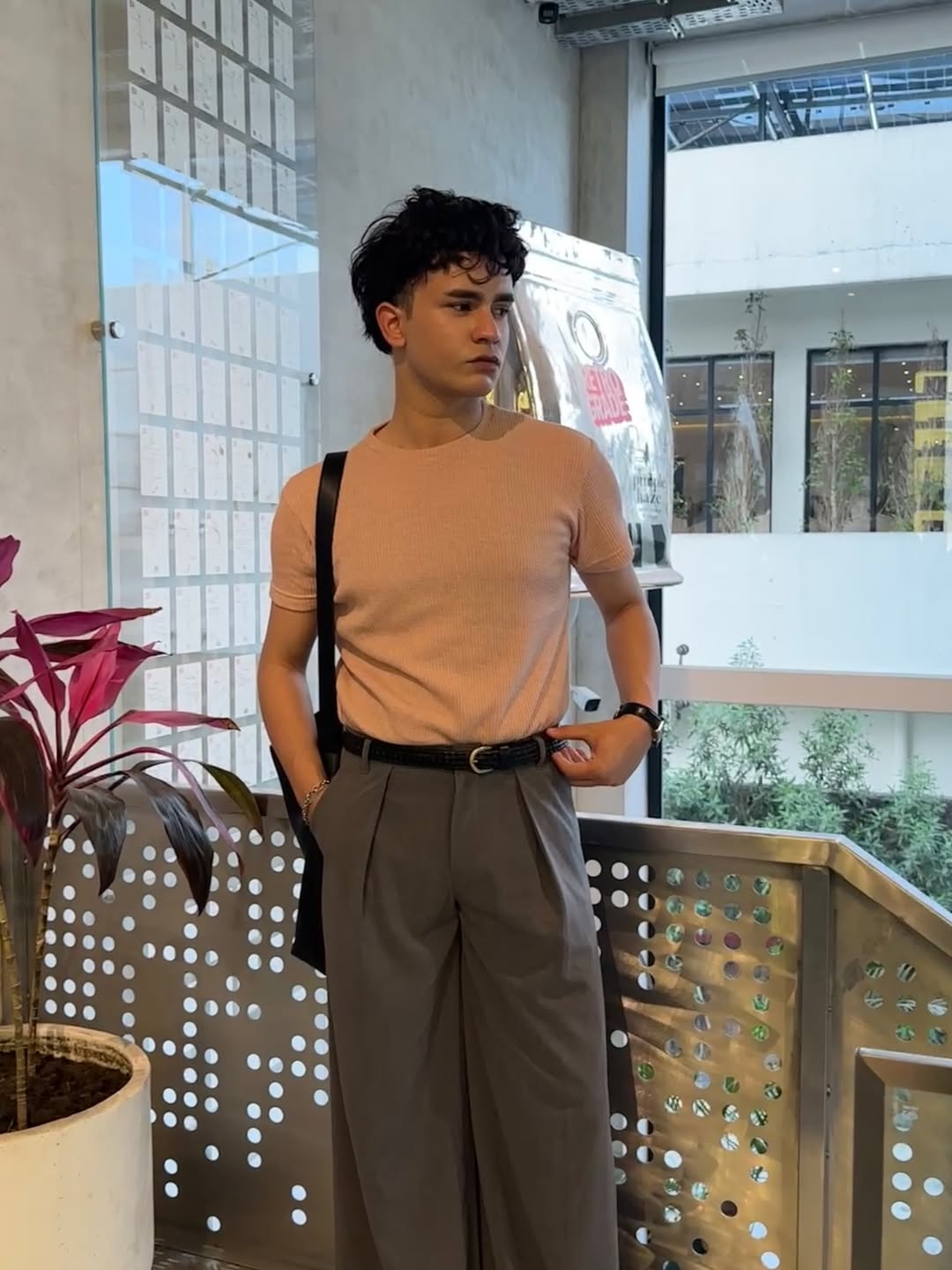 Pearl Pink Waffle Oversized Tee - Men