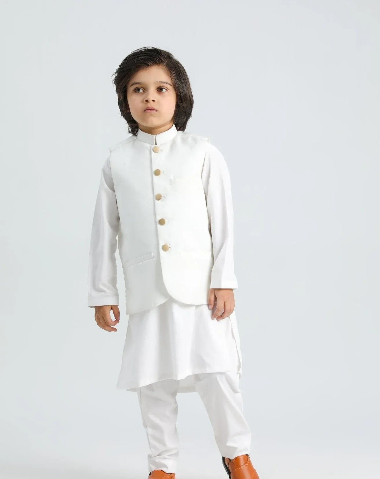 Off White Kurta Trouser with Suiting Waistcoat - Kids