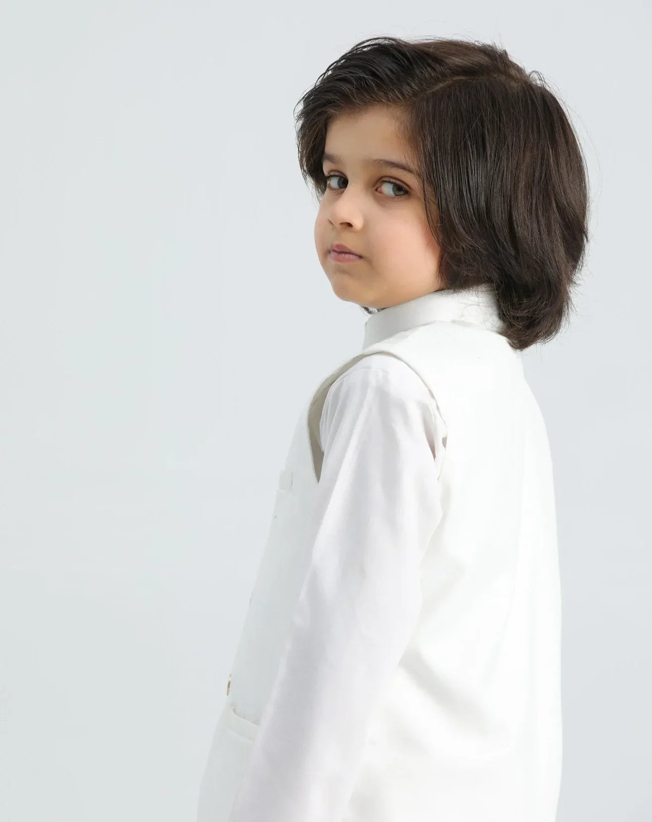 Off White Kurta Trouser with Suiting Waistcoat - Kids