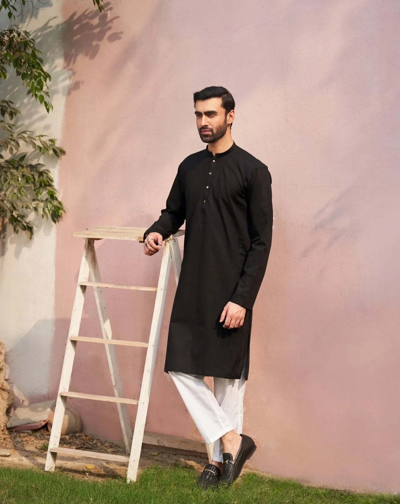 Black Cotton Kurta Trouser - Men
