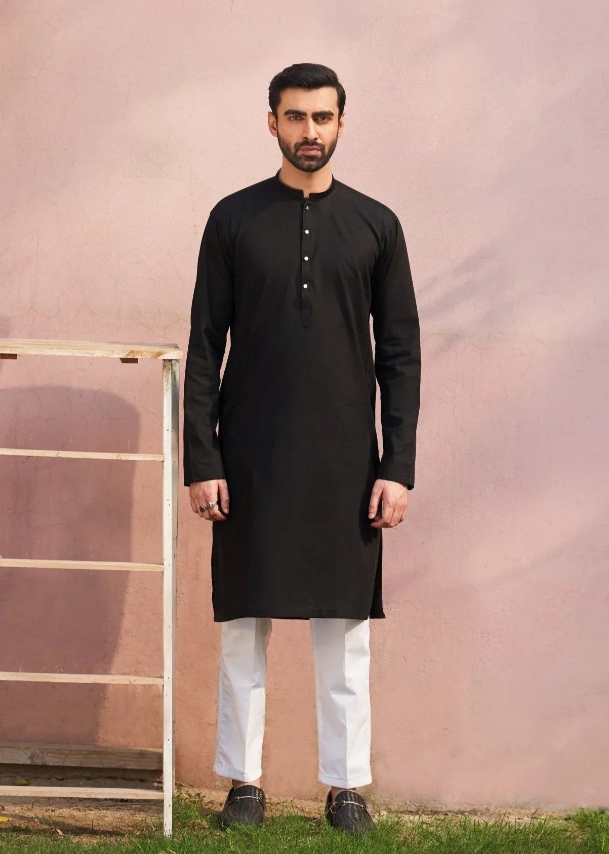 Black Cotton Kurta Trouser - Men