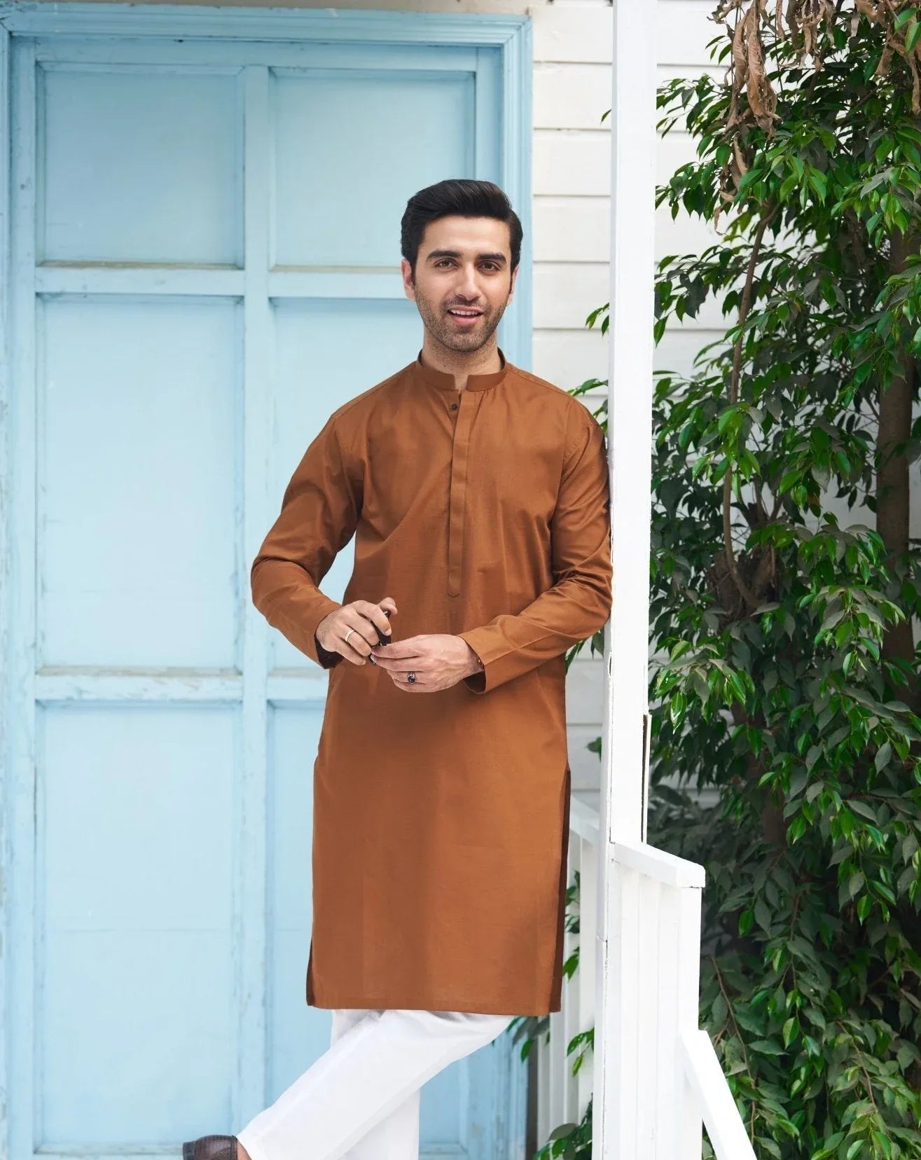Camel Cotton Kurta Trouser - Men