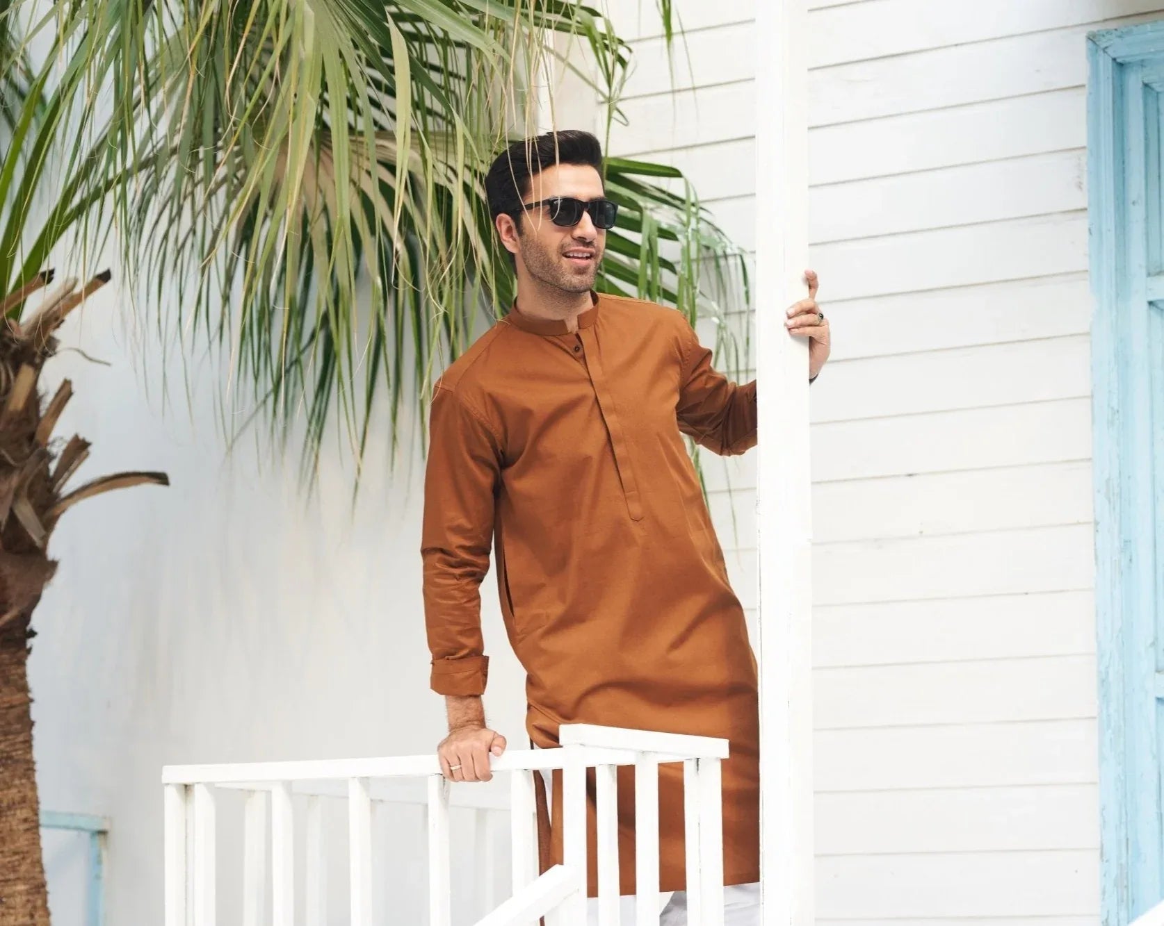 Camel Cotton Kurta Trouser - Men