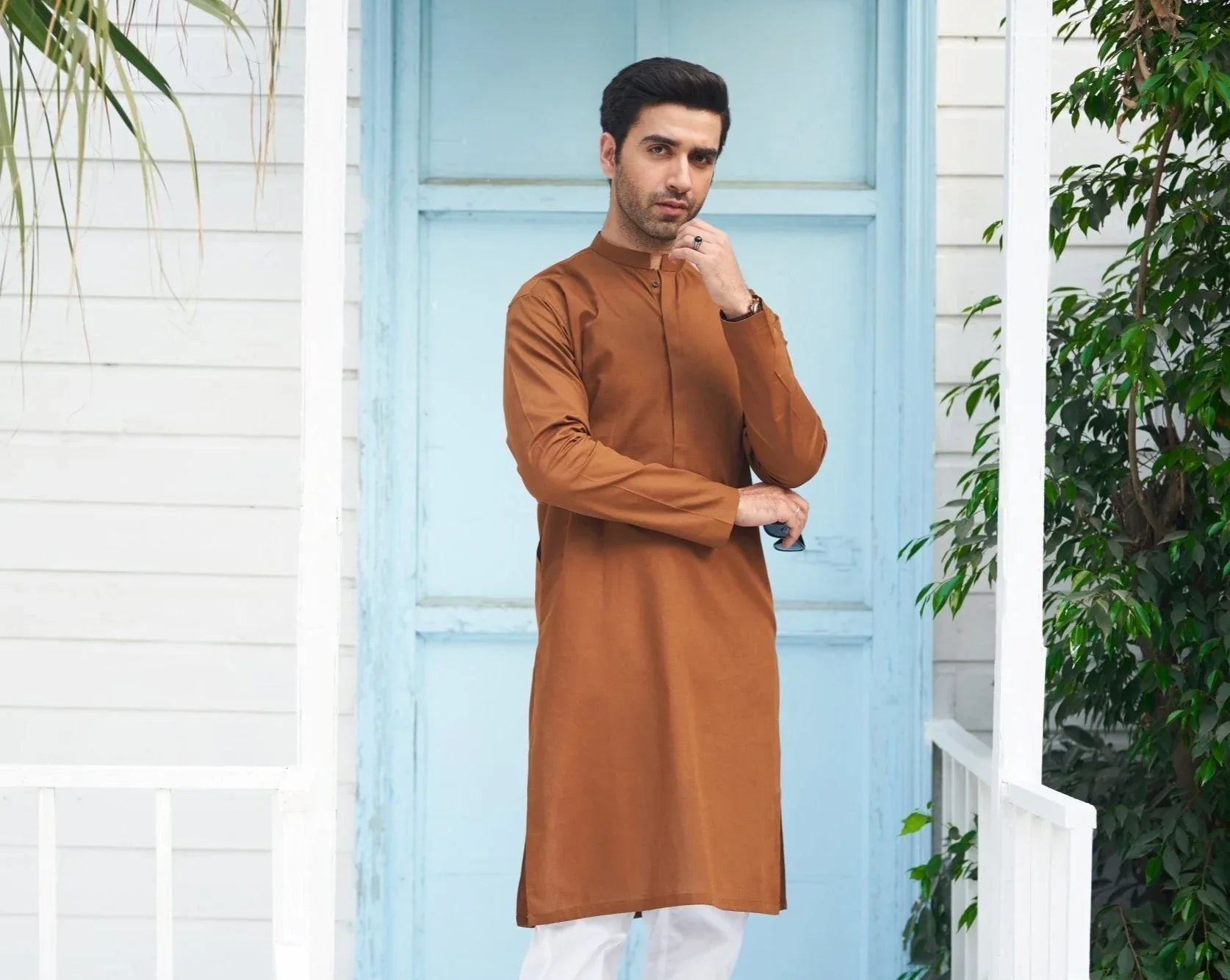 Camel Cotton Kurta Trouser - Men