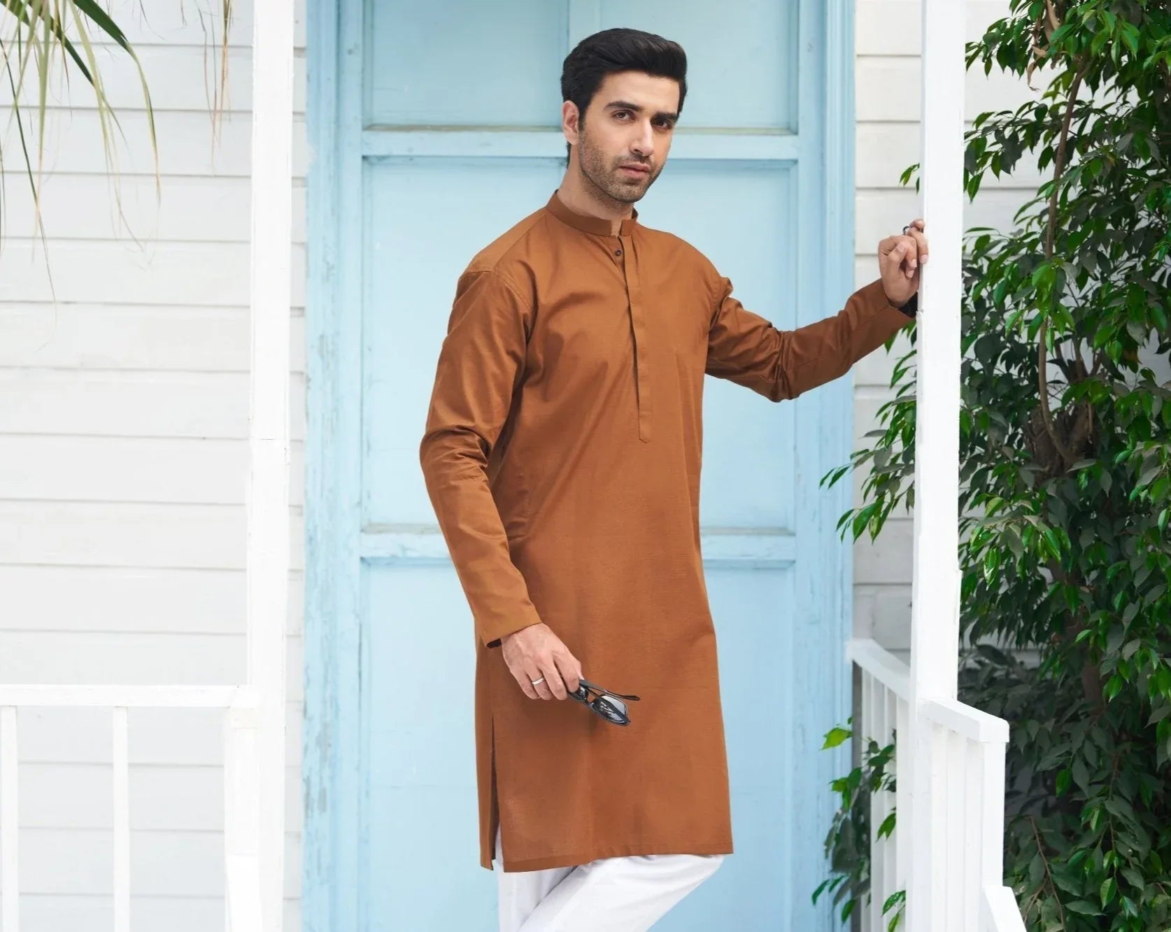 Camel Cotton Kurta Trouser - Men