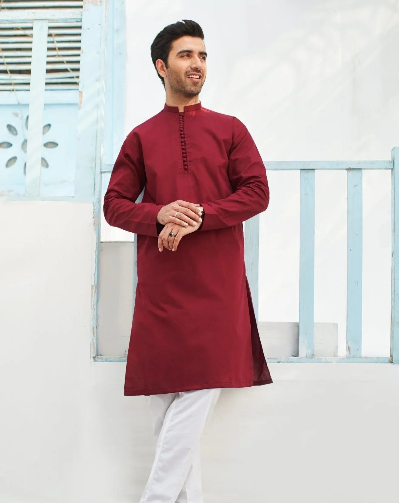 Maroon Cotton Kurta Trouser - Men