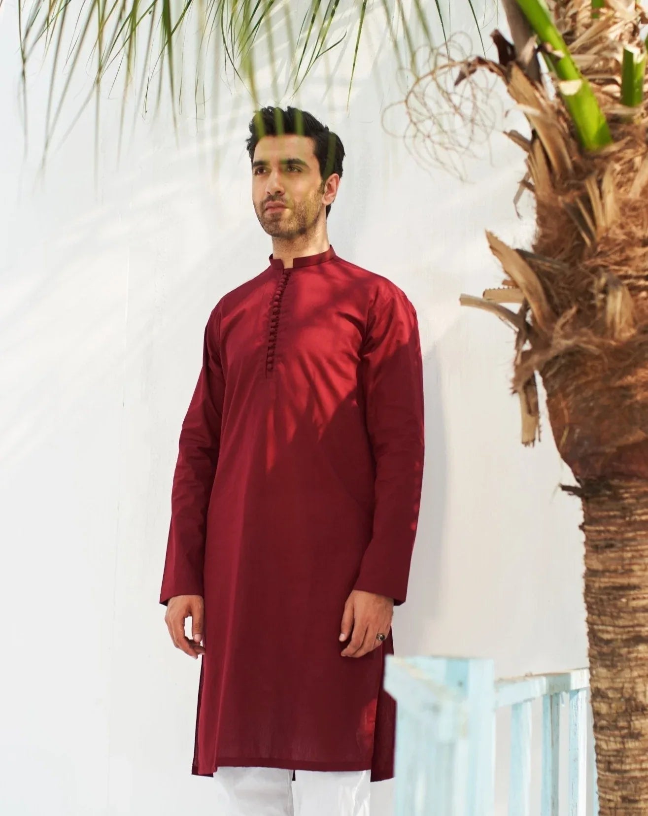 Maroon Cotton Kurta Trouser - Men
