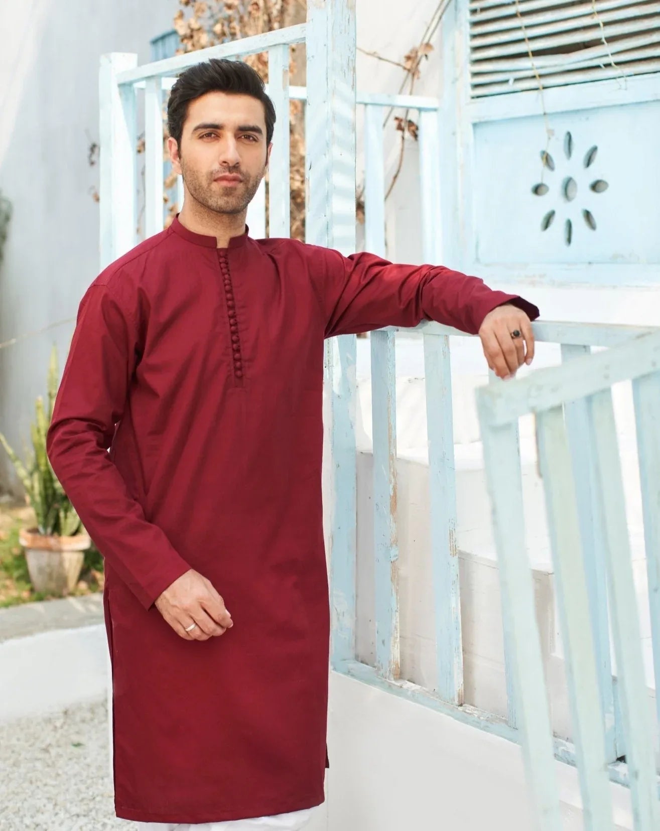 Maroon Cotton Kurta Trouser - Men