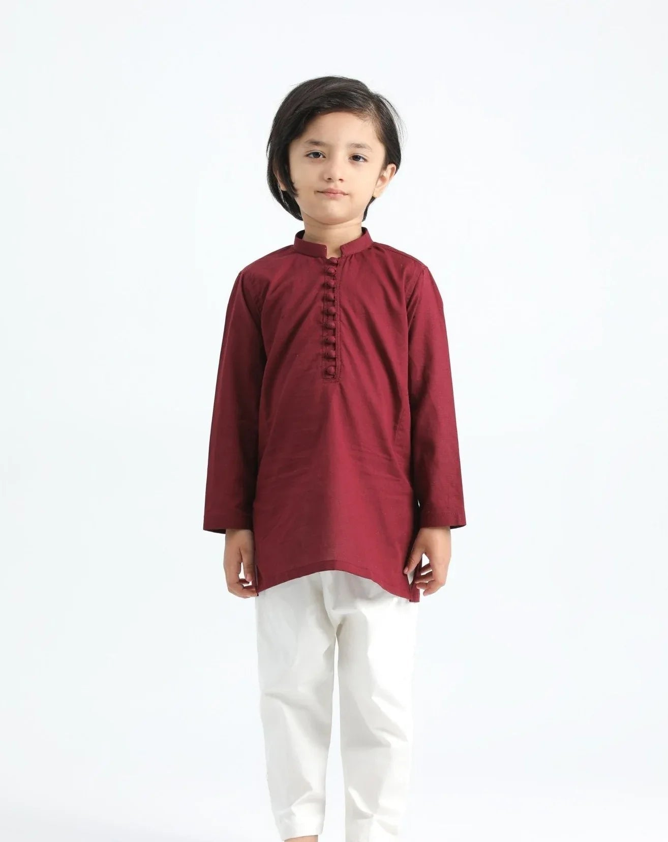 Maroon Cotton Kurta Trouser - Kids