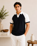 Black & White Contrast Raglan Polo - Men