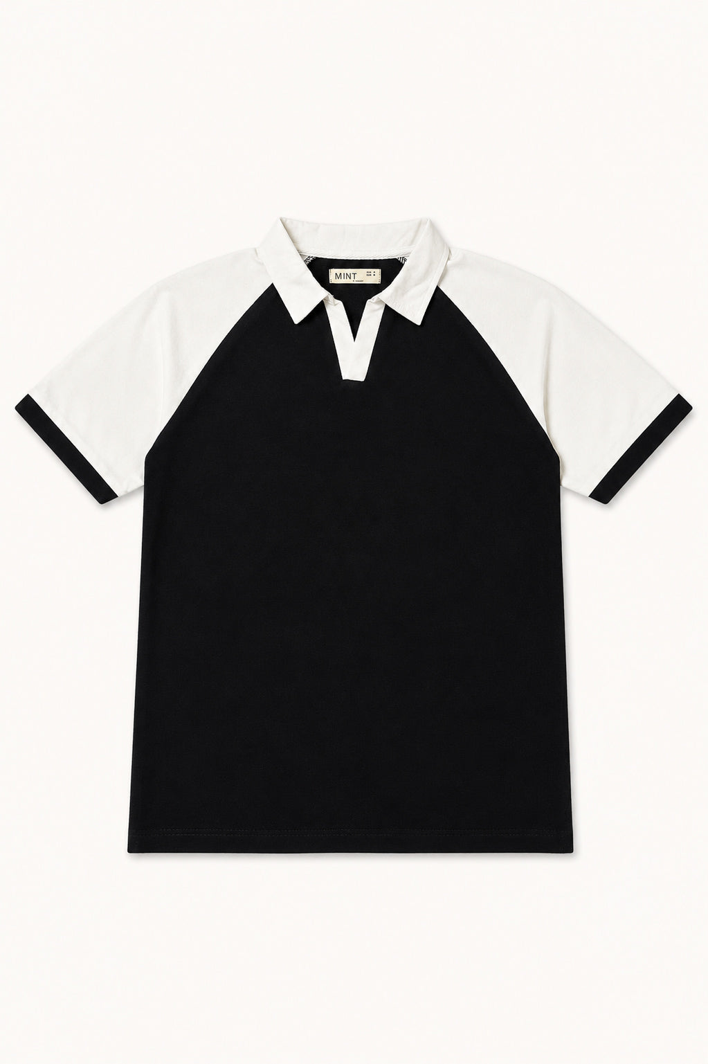 Black & White Contrast Raglan Polo - Men