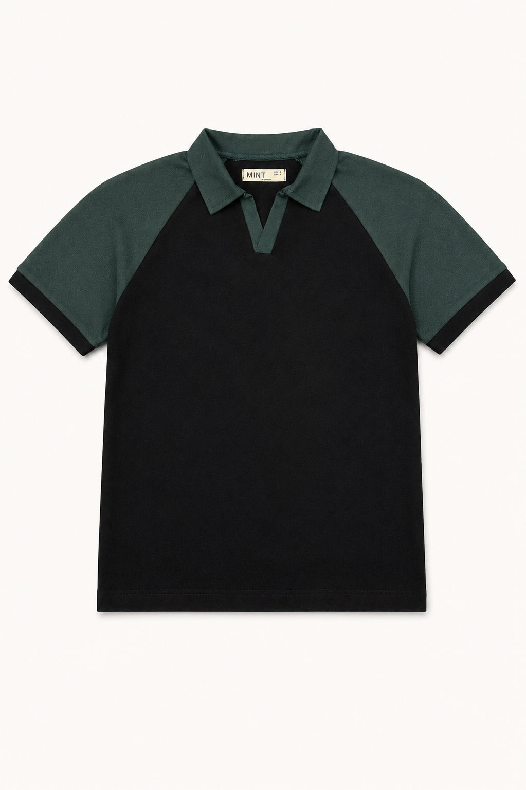 Black & Green Contrast Raglan Polo - Men