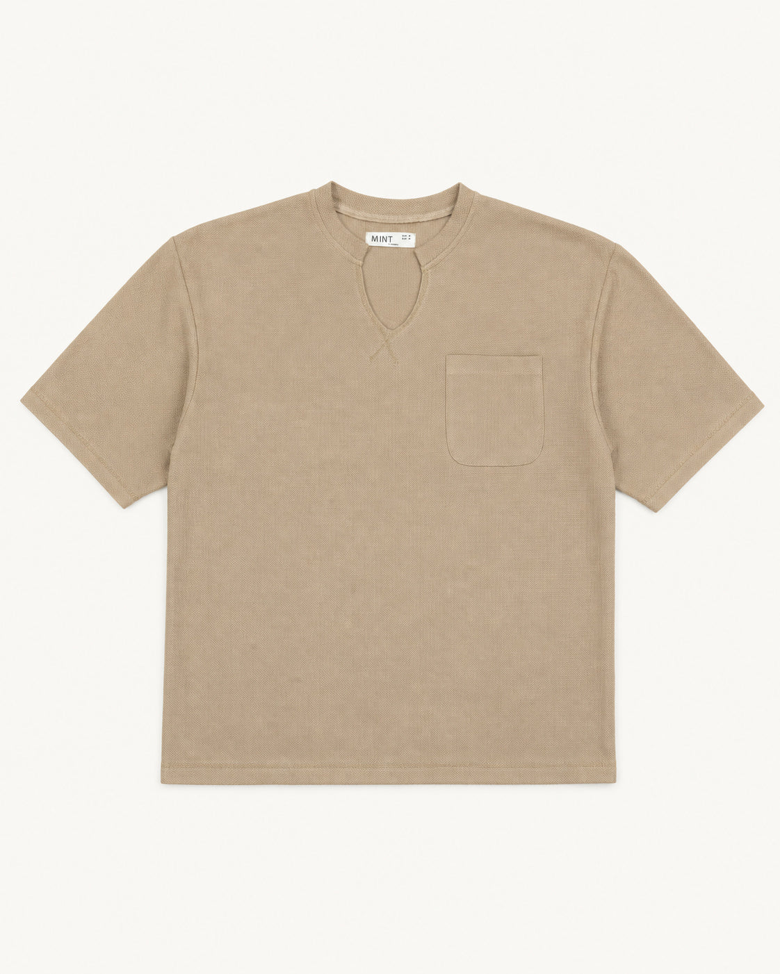 Beige V-neck Henley - Men